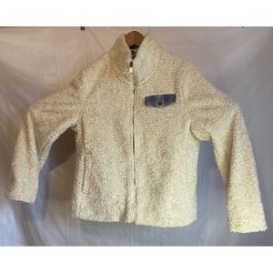 Women's Pendleton Sherpa Style Jacket Beige With Blue Plaid Accents- Size L